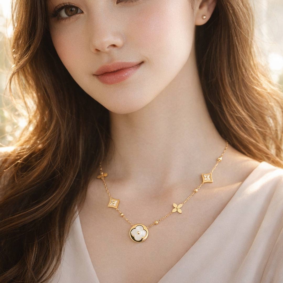 floral clover charm anti tarnish gold necklace floral clover charm anti tarnish gold necklace