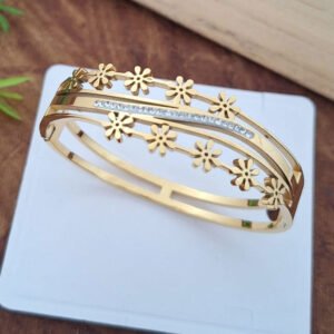 floral crystal layered anti tarnish gold bangle