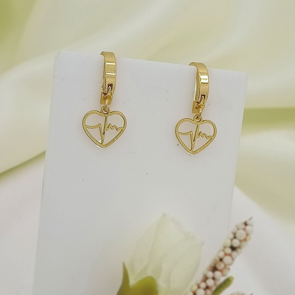gold heartbeat dangle hoop earrings gold heartbeat dangle hoop earrings