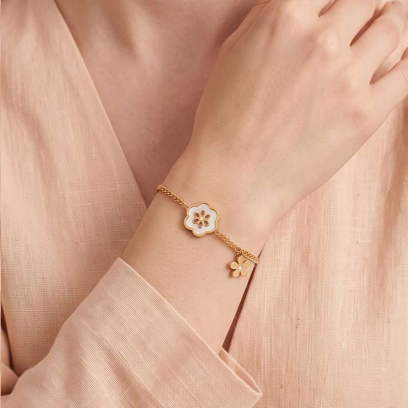 minimal floral charm bracelet minimal floral charm bracelet