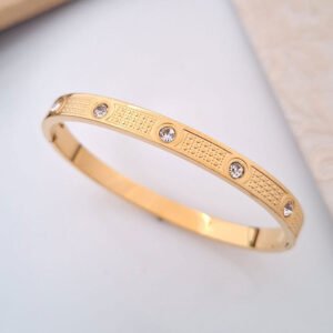 crystal studded textured anti tarnish gold bangle