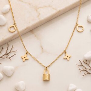 lock charm floral anti tarnish gold necklace
