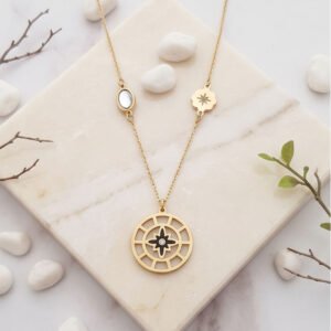 floral medallion anti tarnish gold necklace