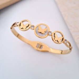 butterfly medallion crystal anti tarnish gold bangle