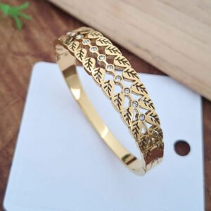 leaf lattice crystal anti tarnish gold bangle