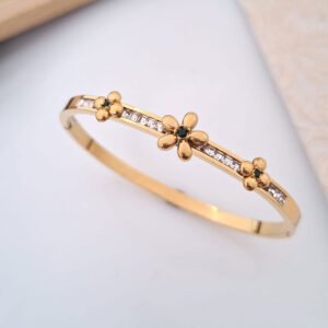 floral crystal accent anti tarnish gold bangle