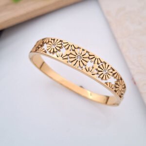 floral cutwork crystal anti tarnish gold bangle