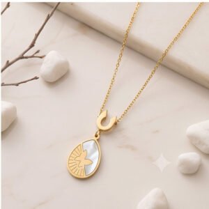 butterfly pearl teardrop anti tarnish gold necklace