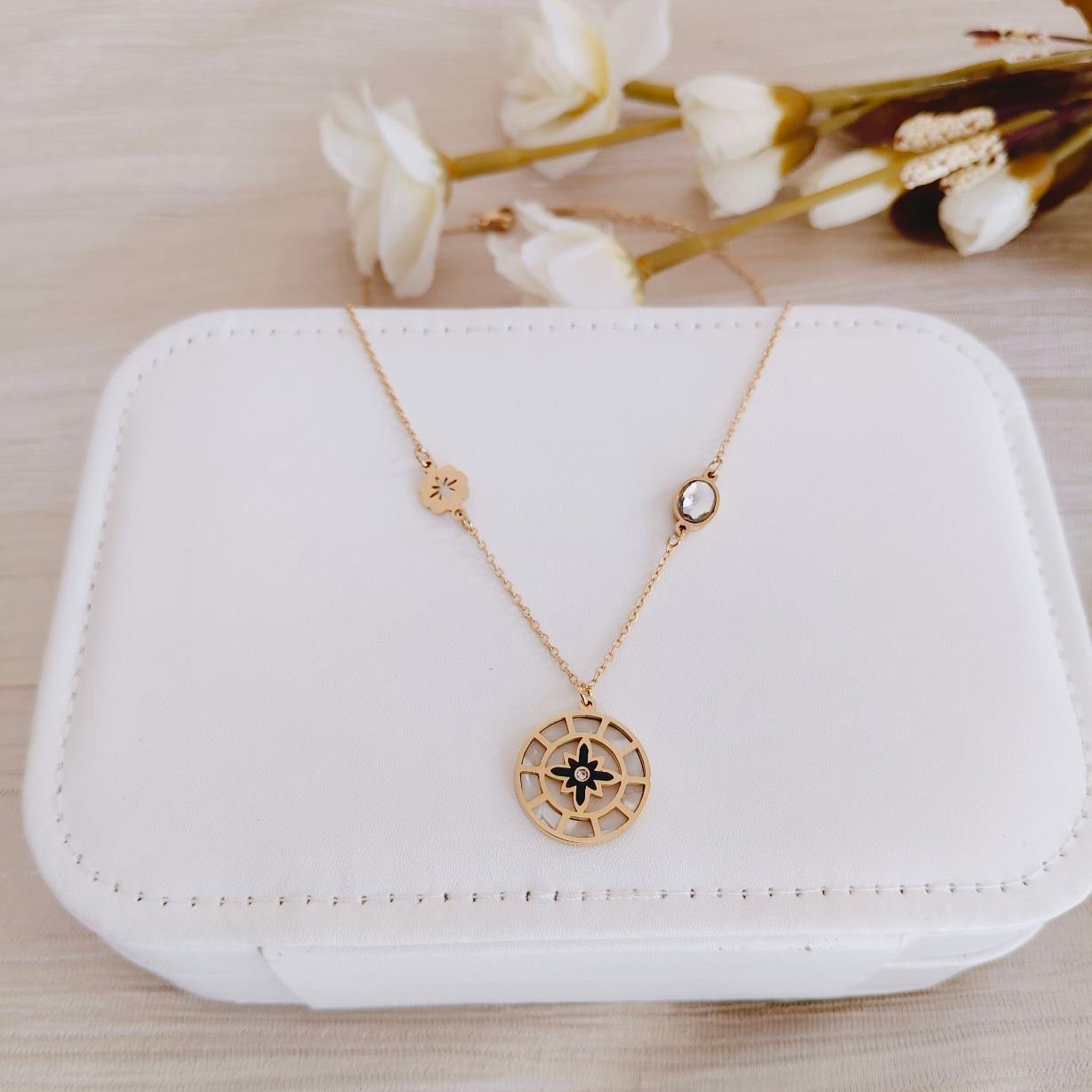 floral medallion anti tarnish gold necklace floral medallion anti tarnish gold necklace