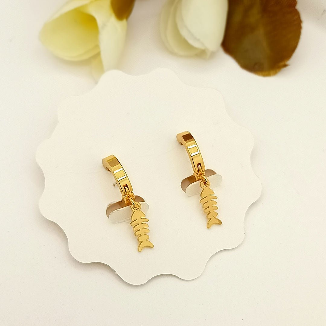 fishbone charm hoop earrings. fishbone charm hoop earrings.