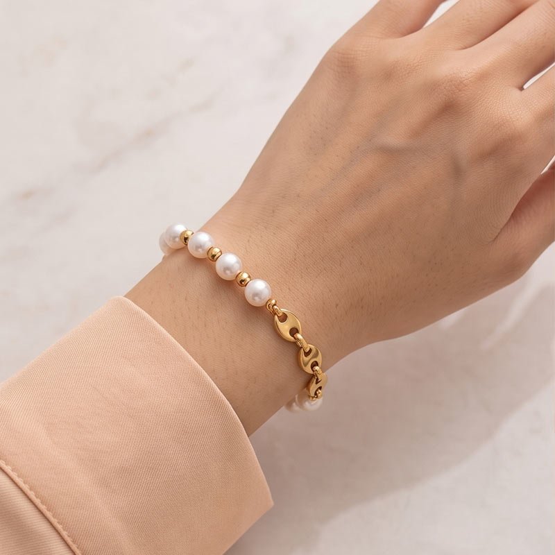 pearl & link chain bracele pearl & link chain bracele