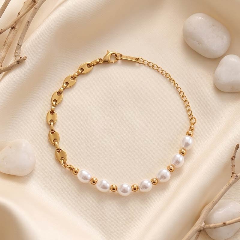 pearl & link chain bracele pearl & link chain bracele