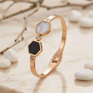 black & pearl hexagon openable bangle